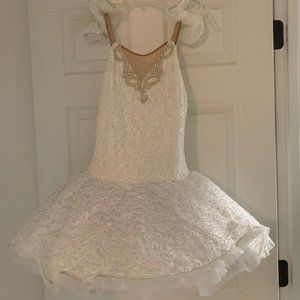 Young Adult Ladies Women's Ballet Costume Dance Dress - White Sequins Tutu